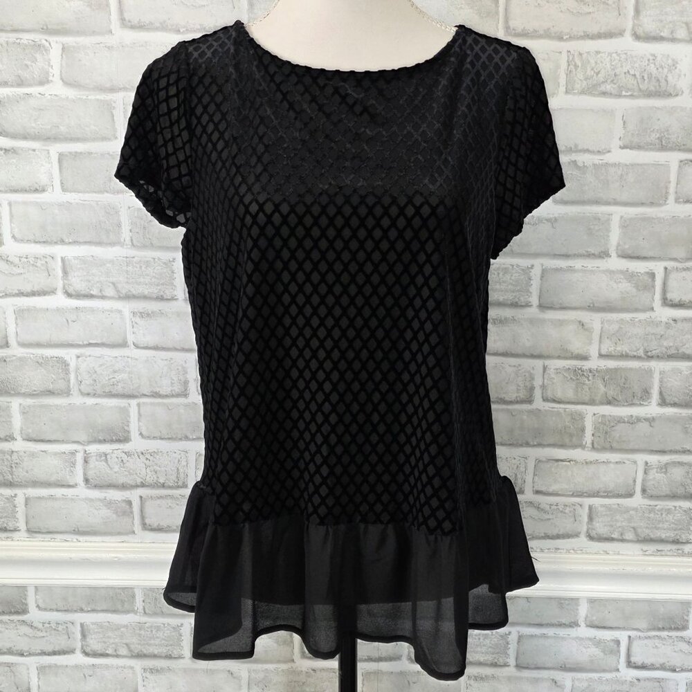 Adrianna Papell Velvet Burnout Ruffle Blouse Top Dark Romantic Whimsigoth Goth M
